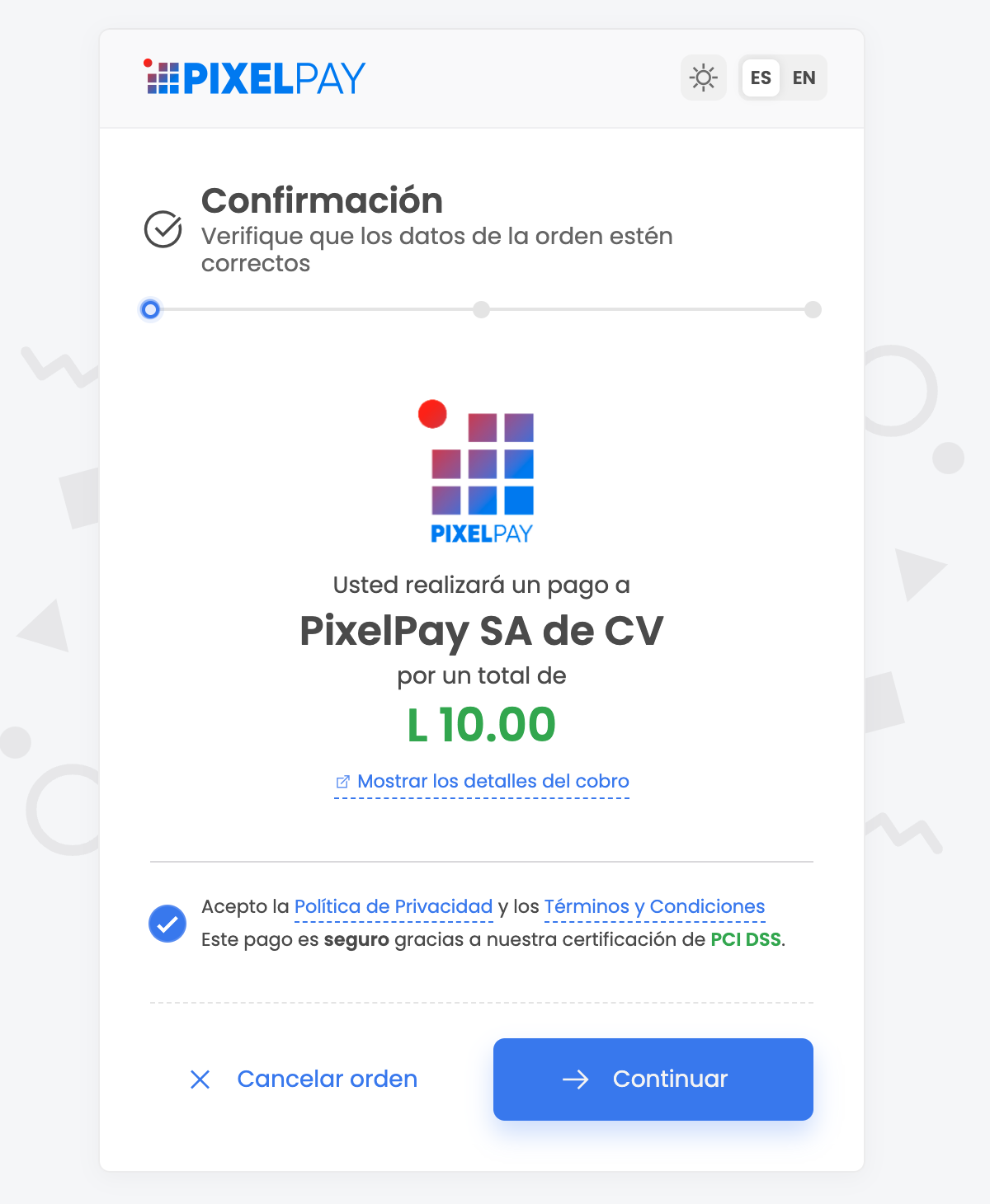 PixelPay Hosted Payment Preview