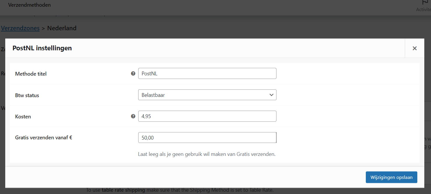 Shipment Method: PostNL Method w/ Free Shipping Threshold