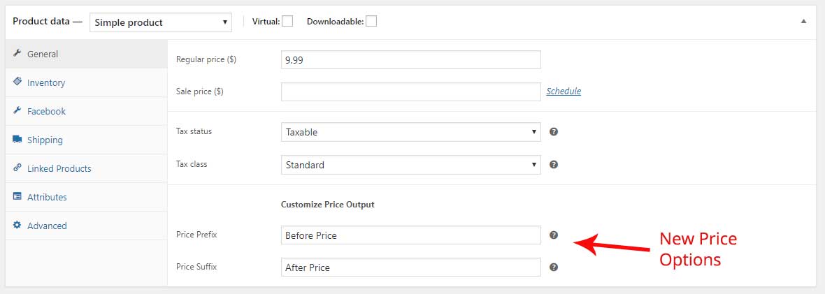 Shows the meta options that are added to display additional pricing information.