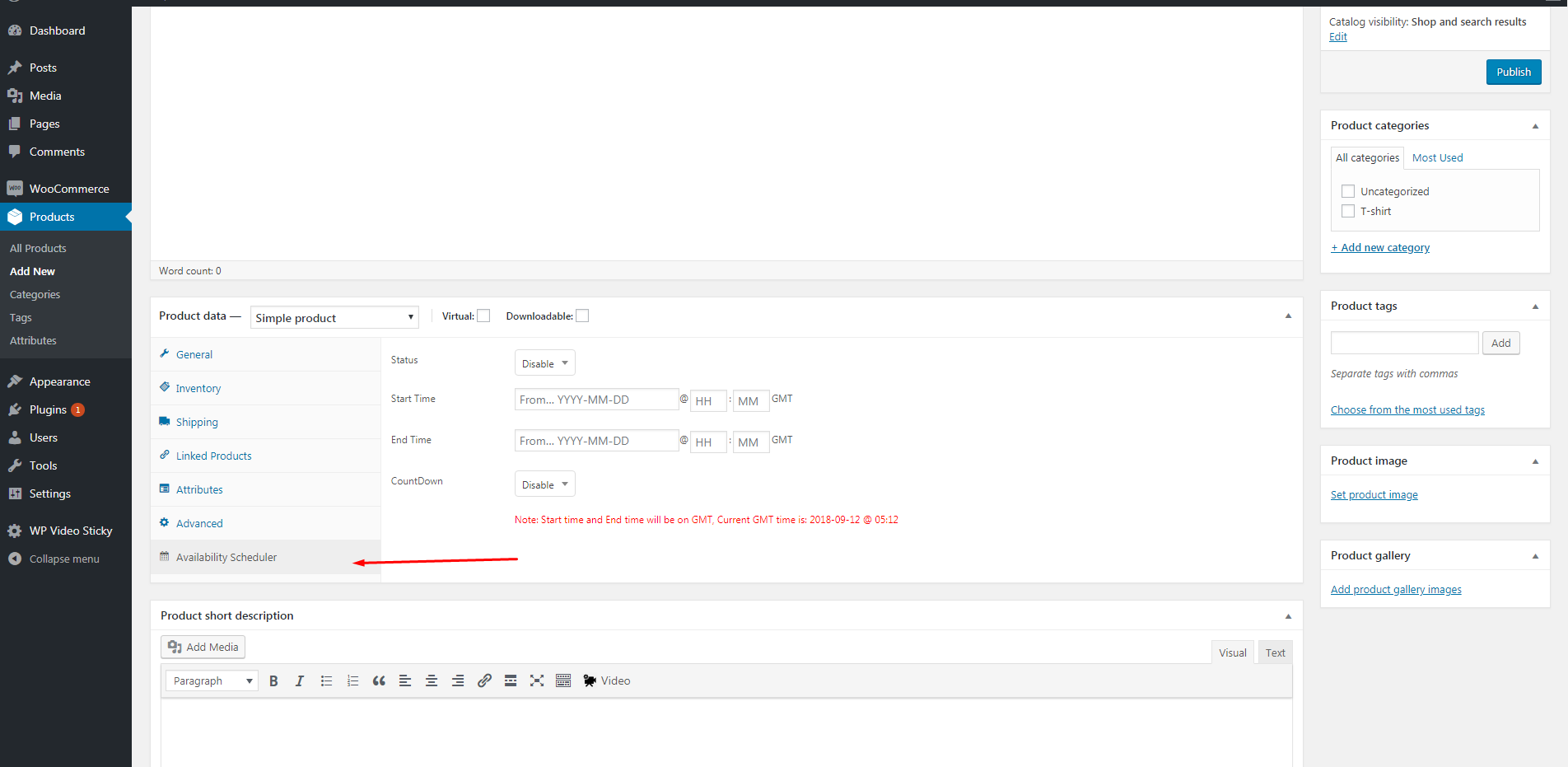 Add product page -> Availability Scheduler
