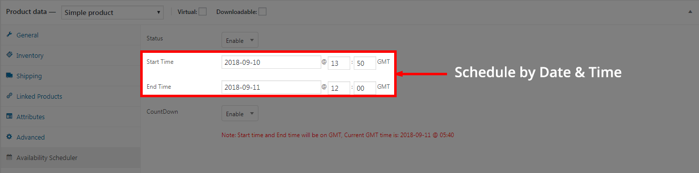 Availability Scheduler -> Set Schedule Time