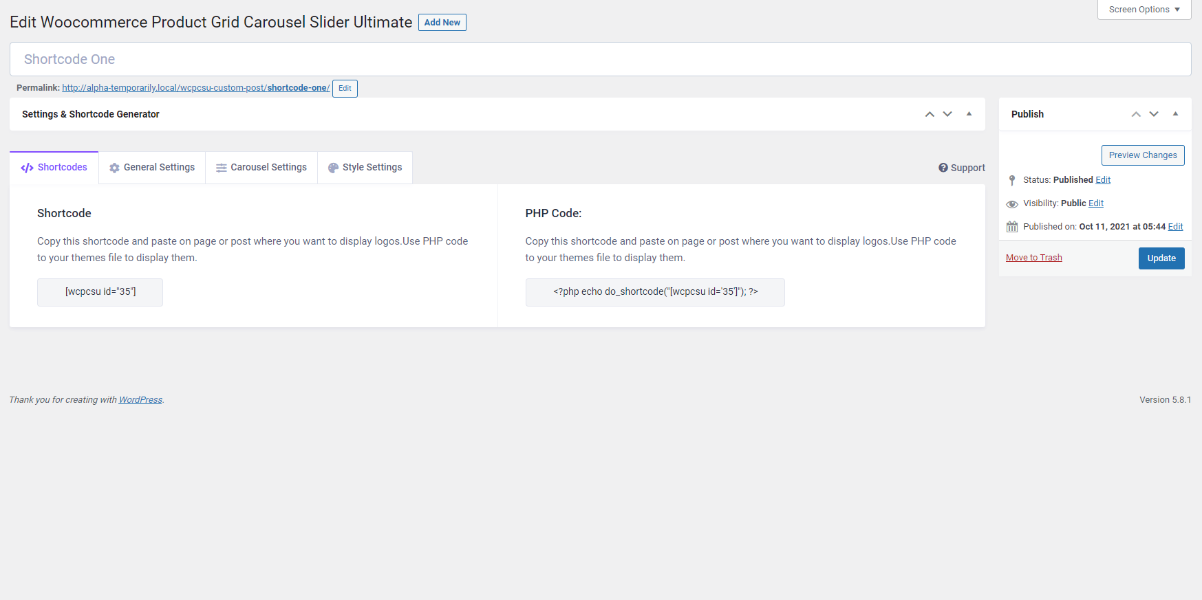 Backend: Grid Settings