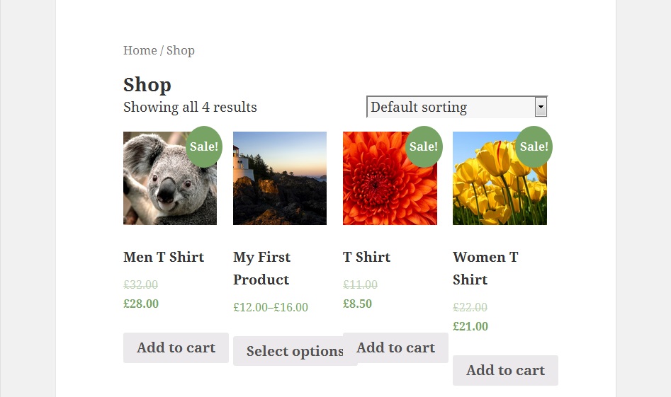Front end where user can see different amount of discount applied to different categories.