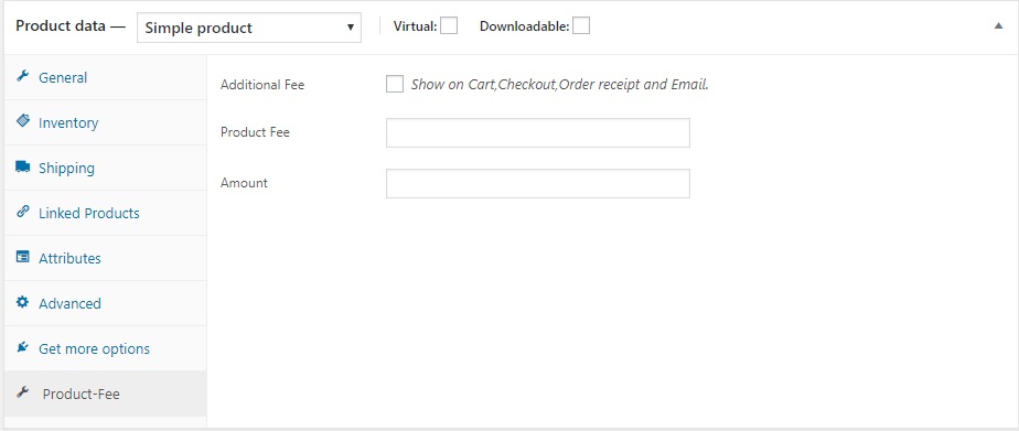 Admin interface where admin can configure product fee plugin.