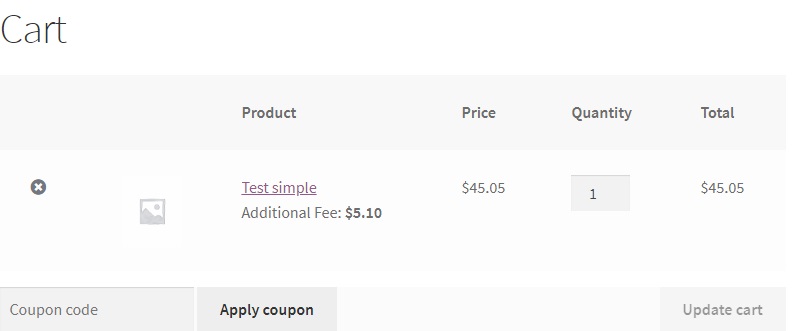 Front end user can see product fee on cart applied as configure admin.