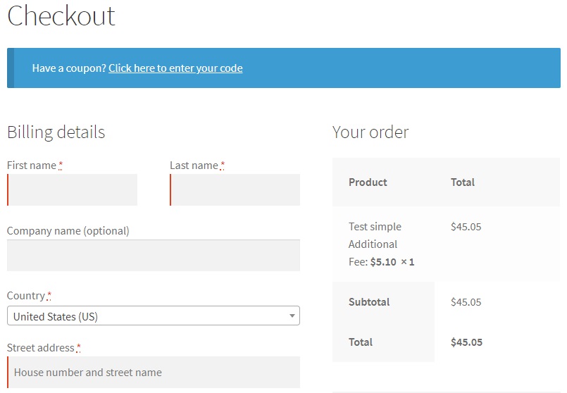 Front end user can see product fee on checkout applied as configure admin.