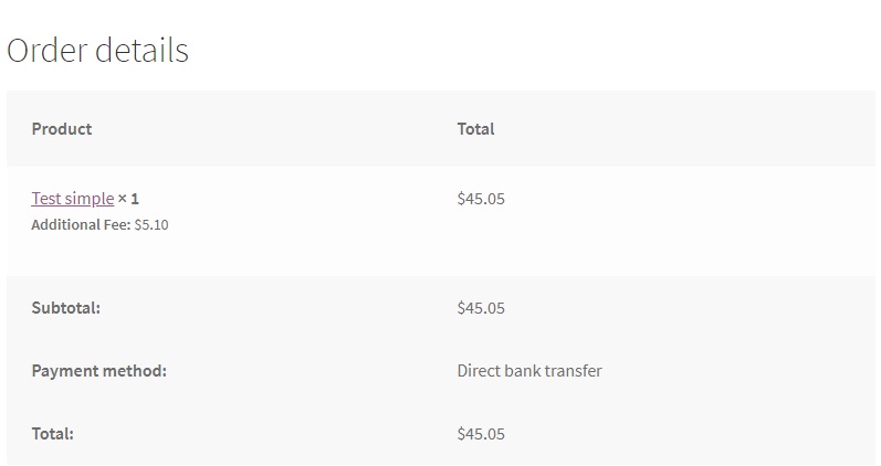 front end user can see product fee on order receipt applied as configure admin.