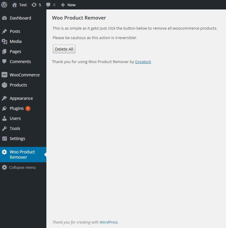 Screenshot for the plugin default page