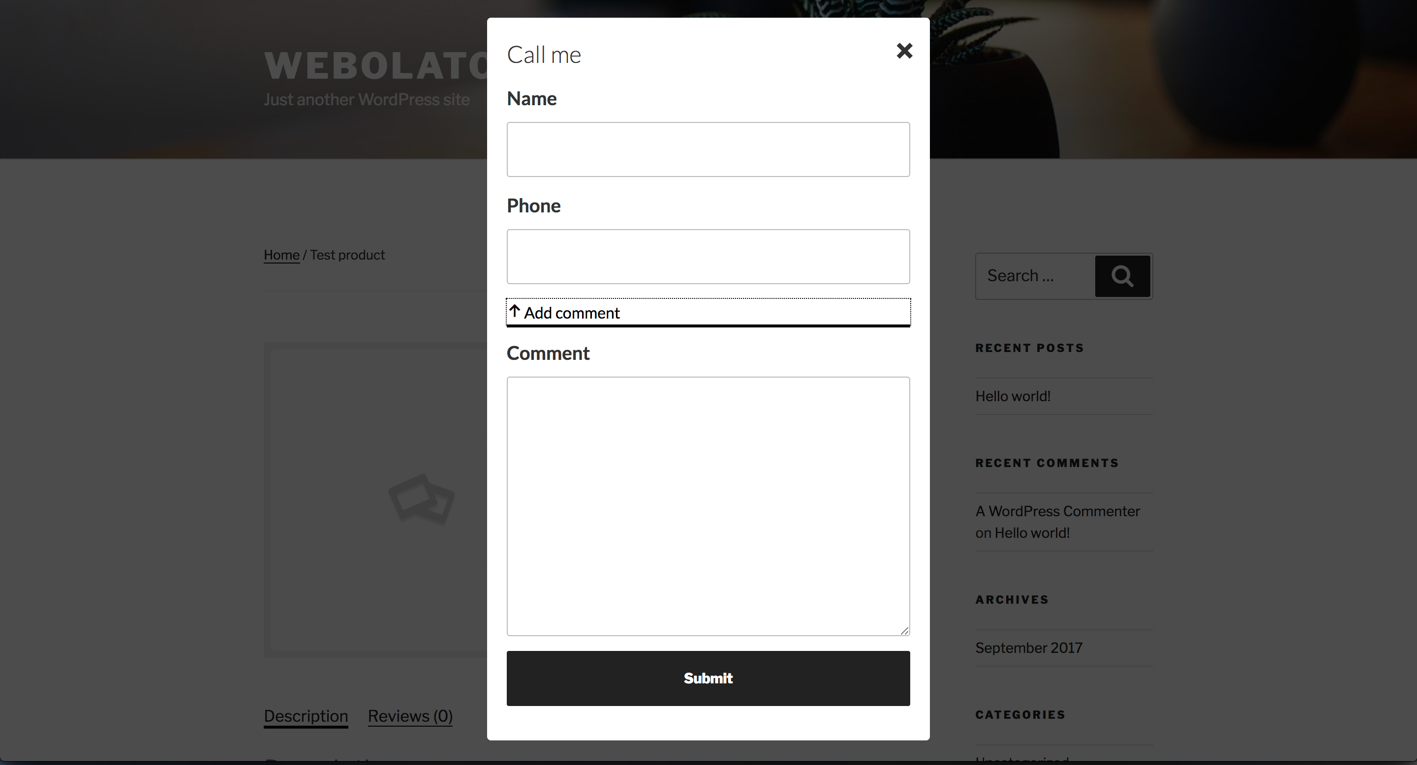 Plugin front-end form with comment
