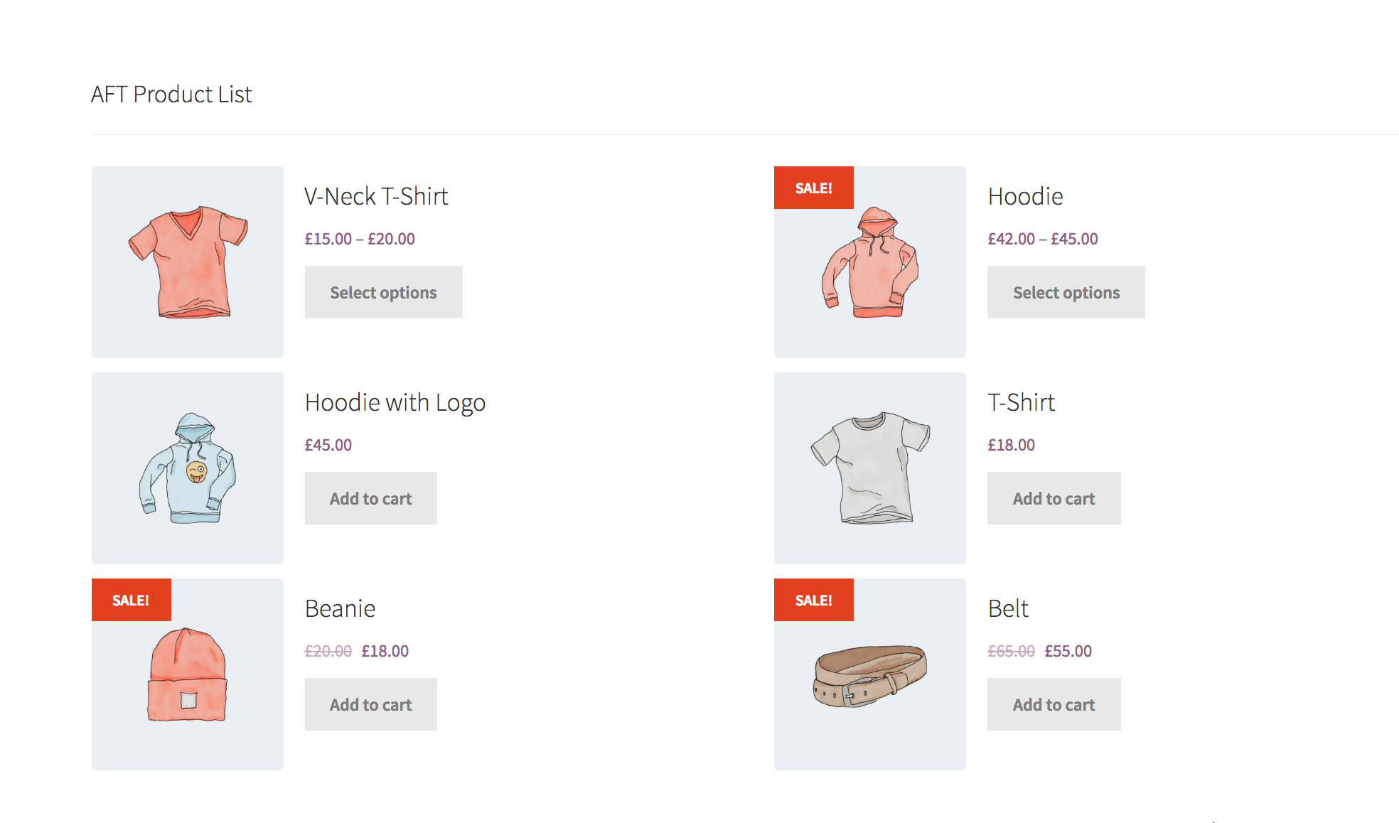 Woo Product Showcase - AFT Product List