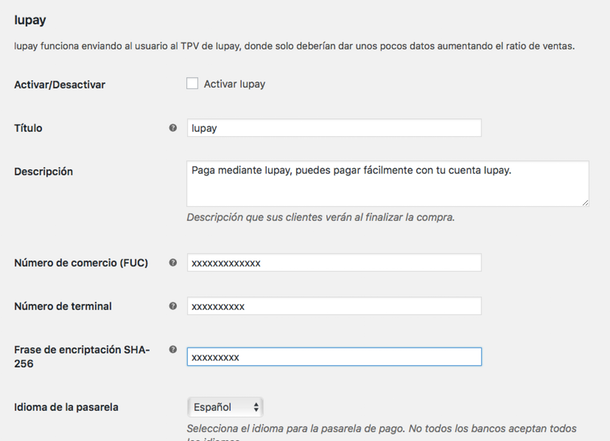 Iupay: Iupay settings screenshot.
