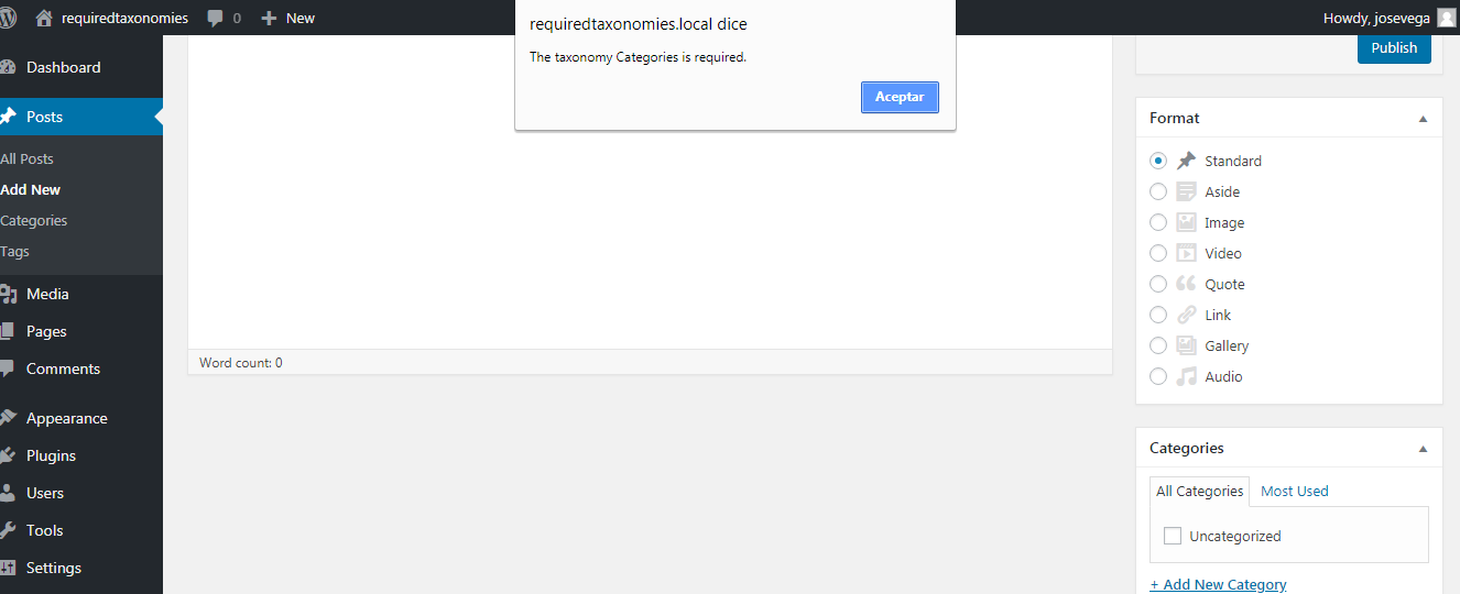 validation message