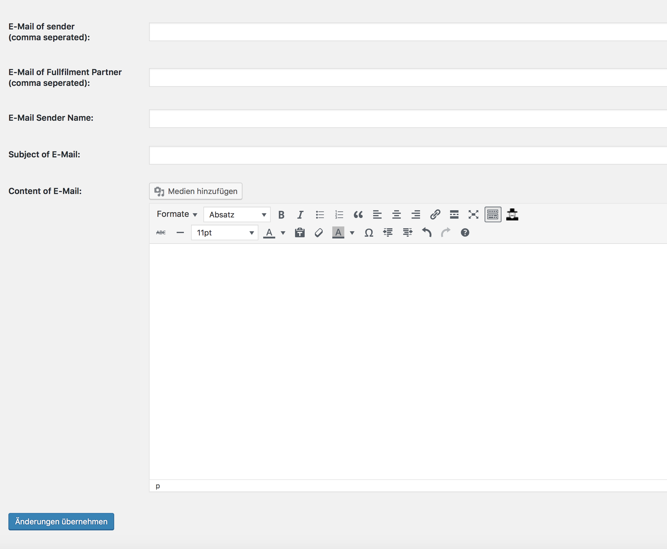 Enter sender name, subject and content for the e-mail (WYSIWYG)