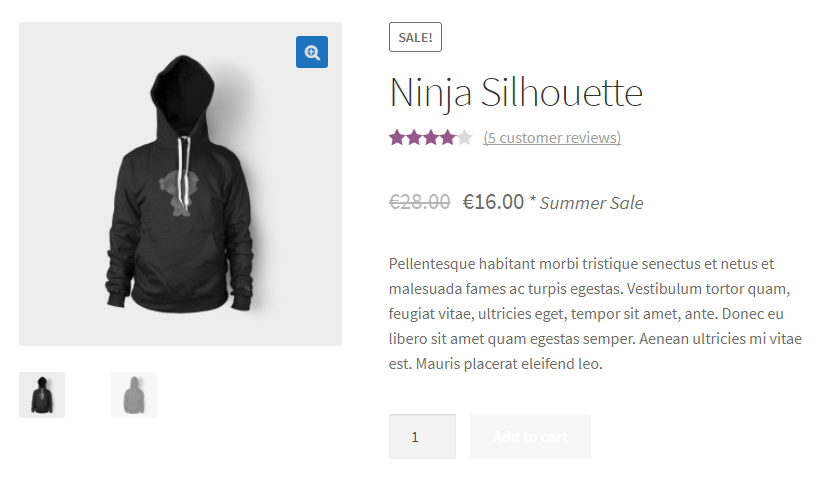 Single product (Offer) with Woo Set Price Note - frontend.