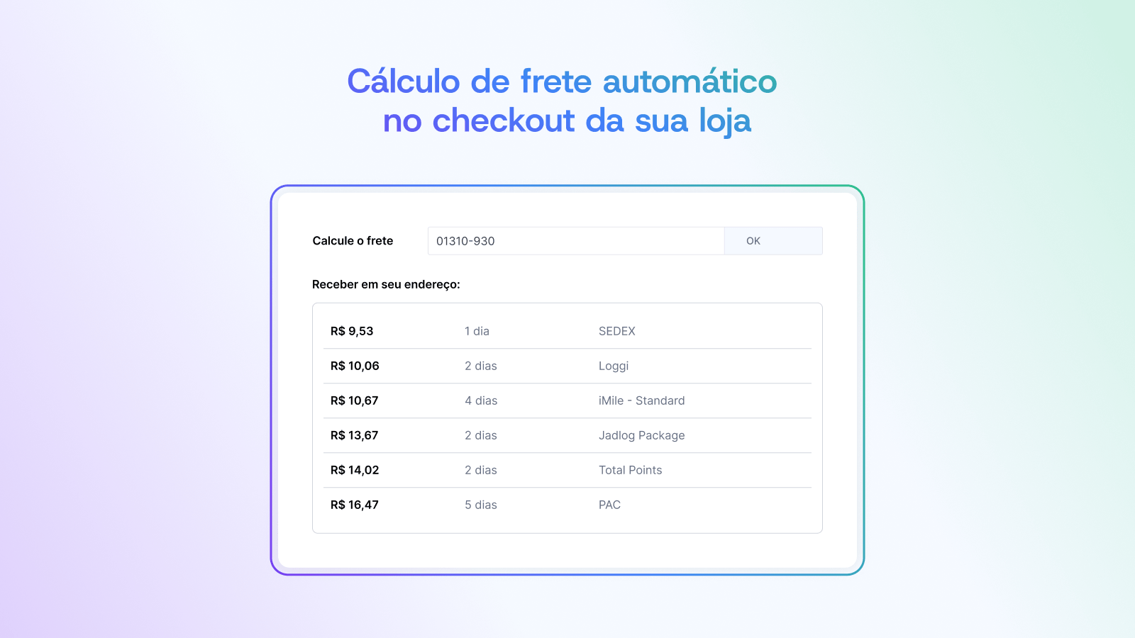 Automatic shipping calculation at your store's checkout.