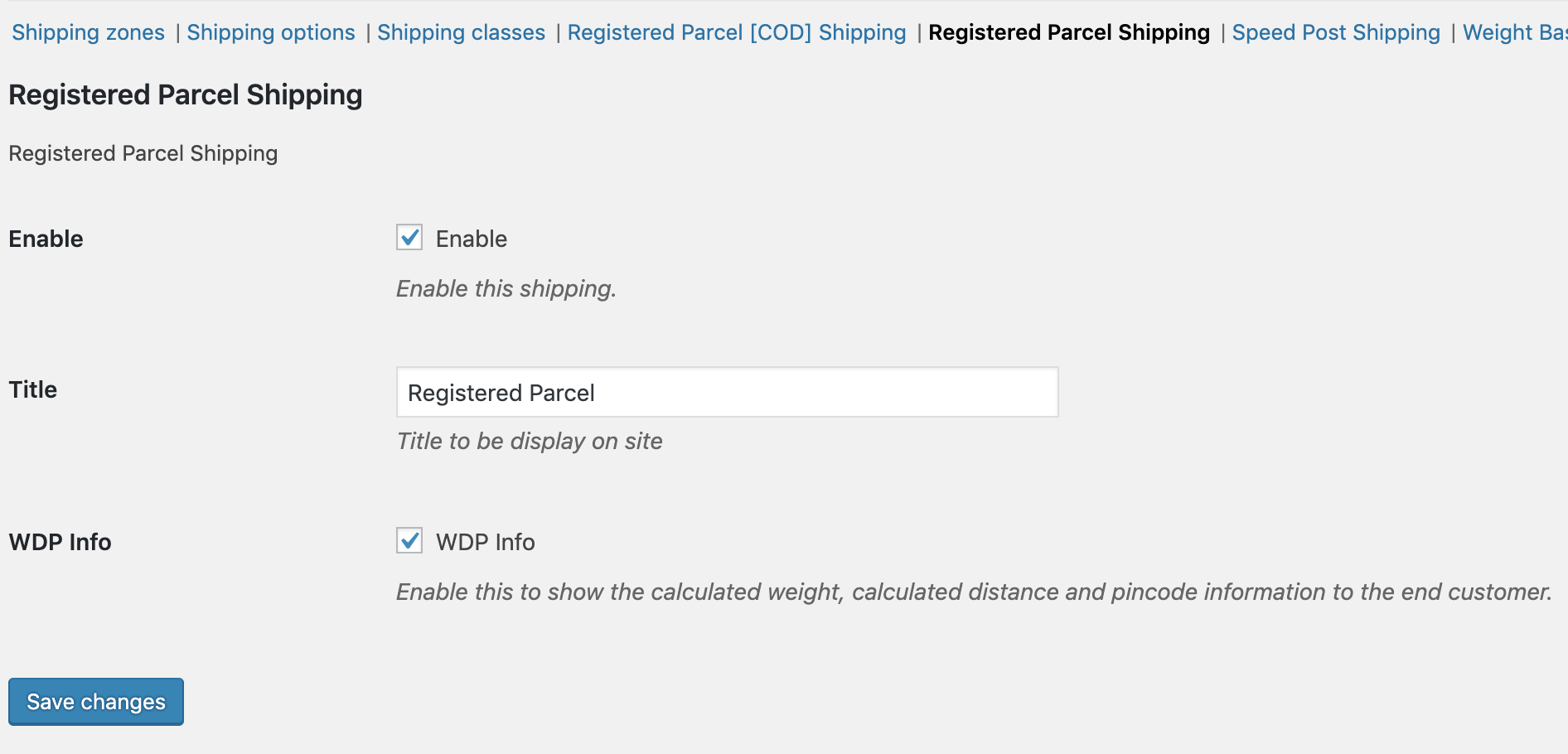 Registered Parcel Configurator