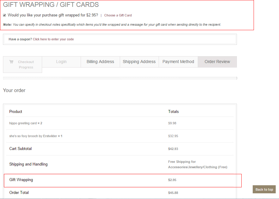 This is checkout page display