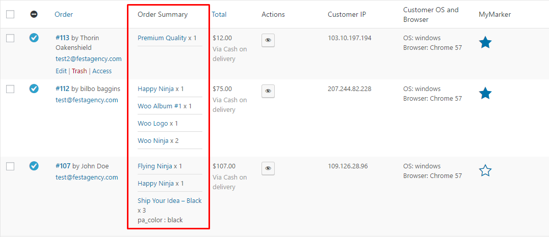 Order summary column was removed in WooCommerce 3.0. Our plugin adds this column back. It will display contents of an order with variations. This makes order manamgenet easier and faster.