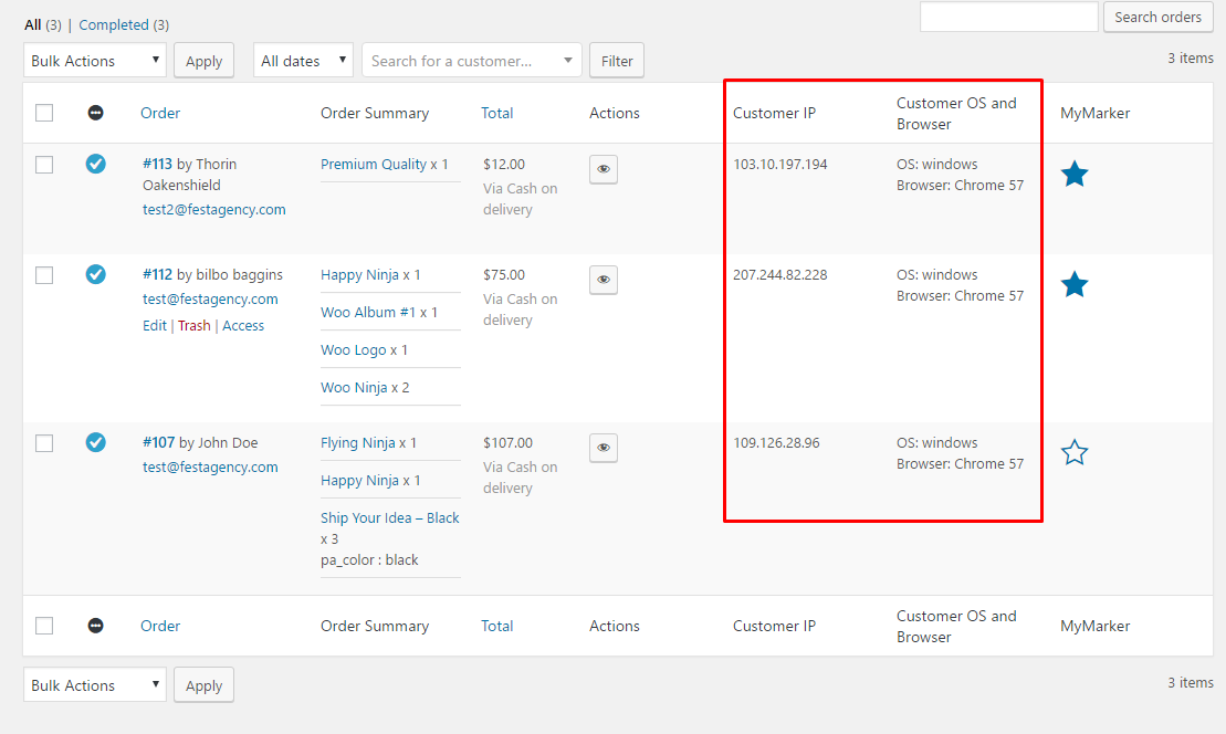 These fields can be very helpful when troubleshooting issues. If customer complains that their checkout experience was not good you can see exactly what happened by testing it using same browser, operating system, etc. IP address can help with figuring out location of the customer.