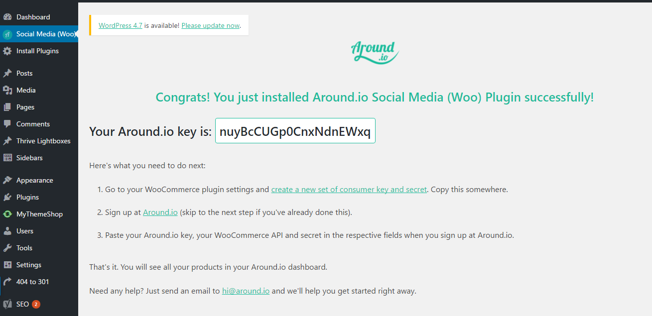 Around.io Woo Social Media Marketing plugin page.