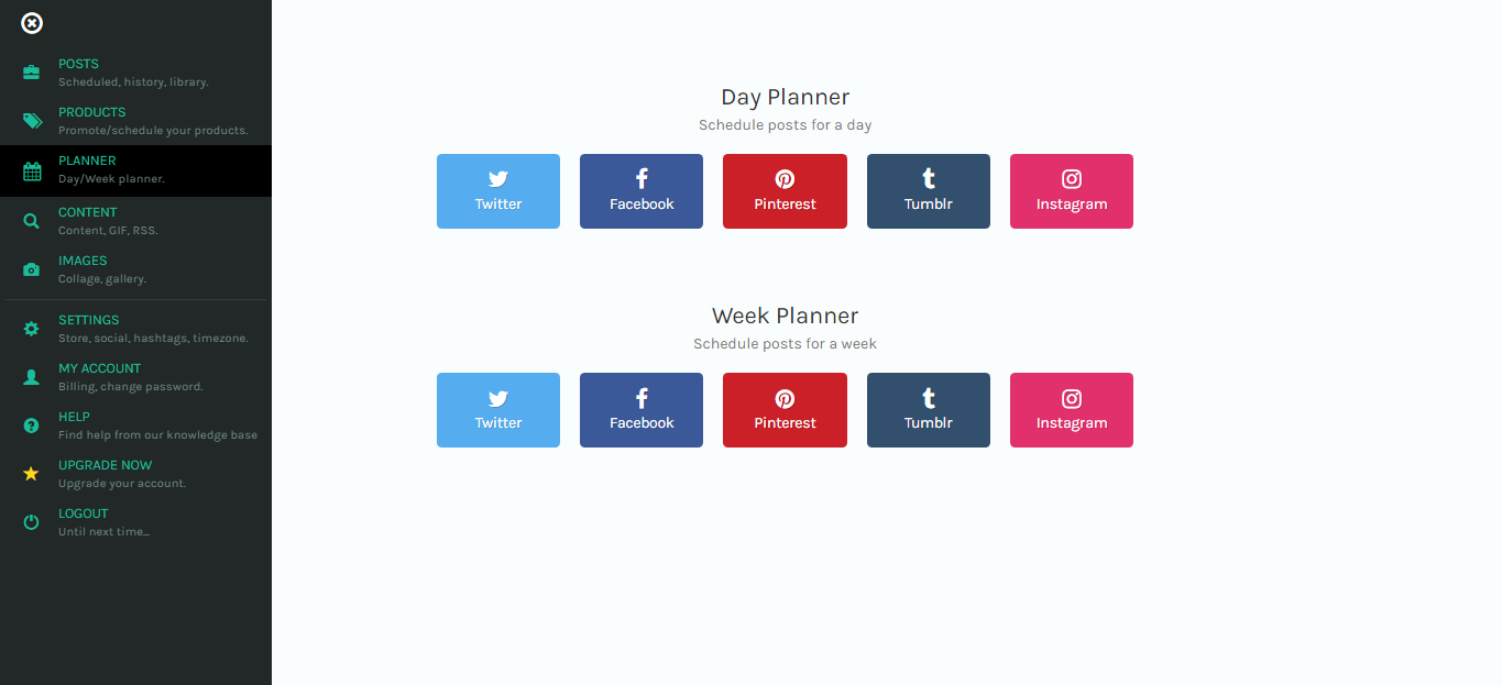 Week/Day planner to schedule your listings for a week/day.