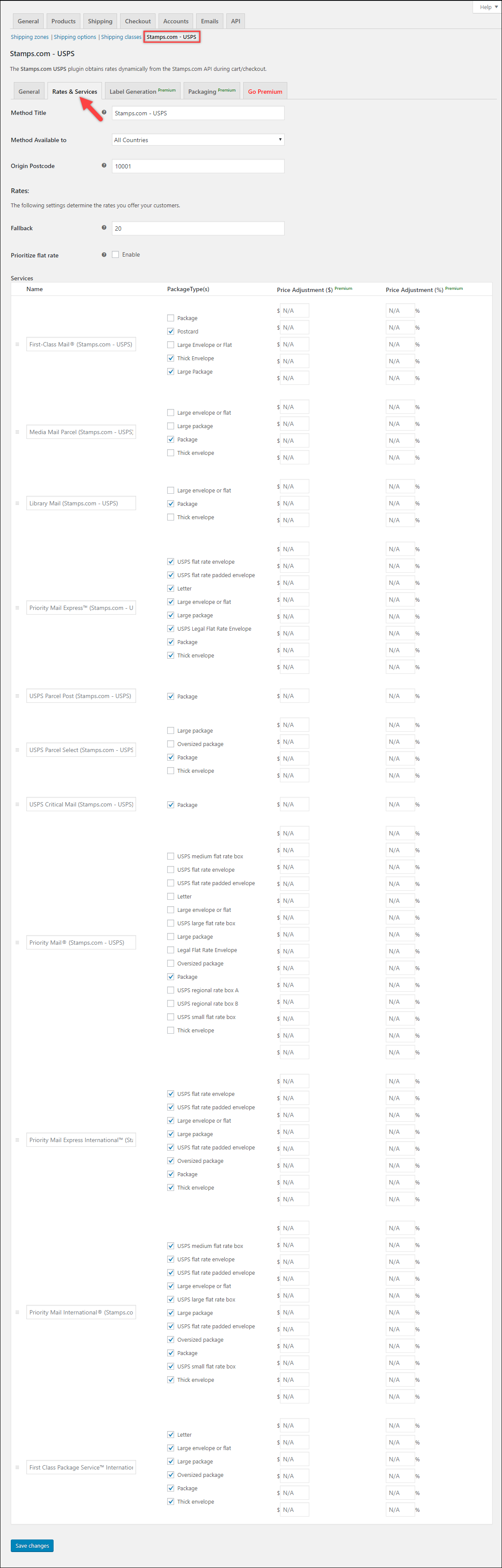 Rates & Services Settings