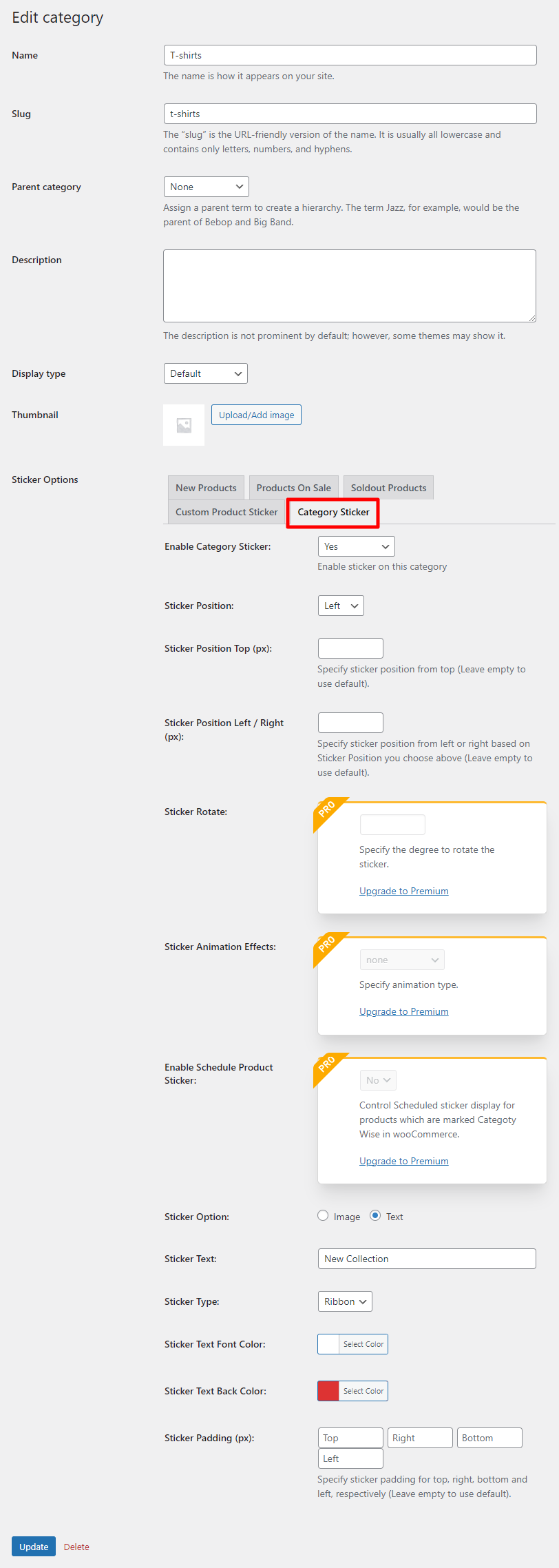 General Configuration of WooStickers Plugin.