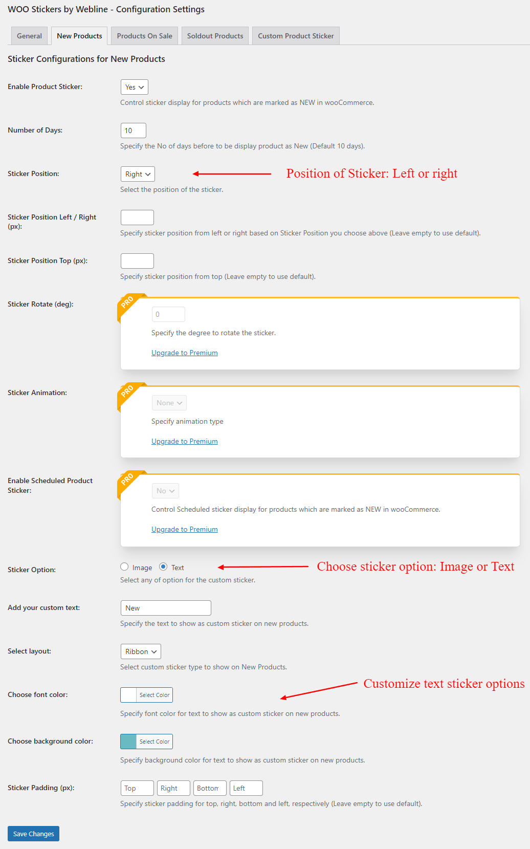 Woo Stickers Configuration on Product level.