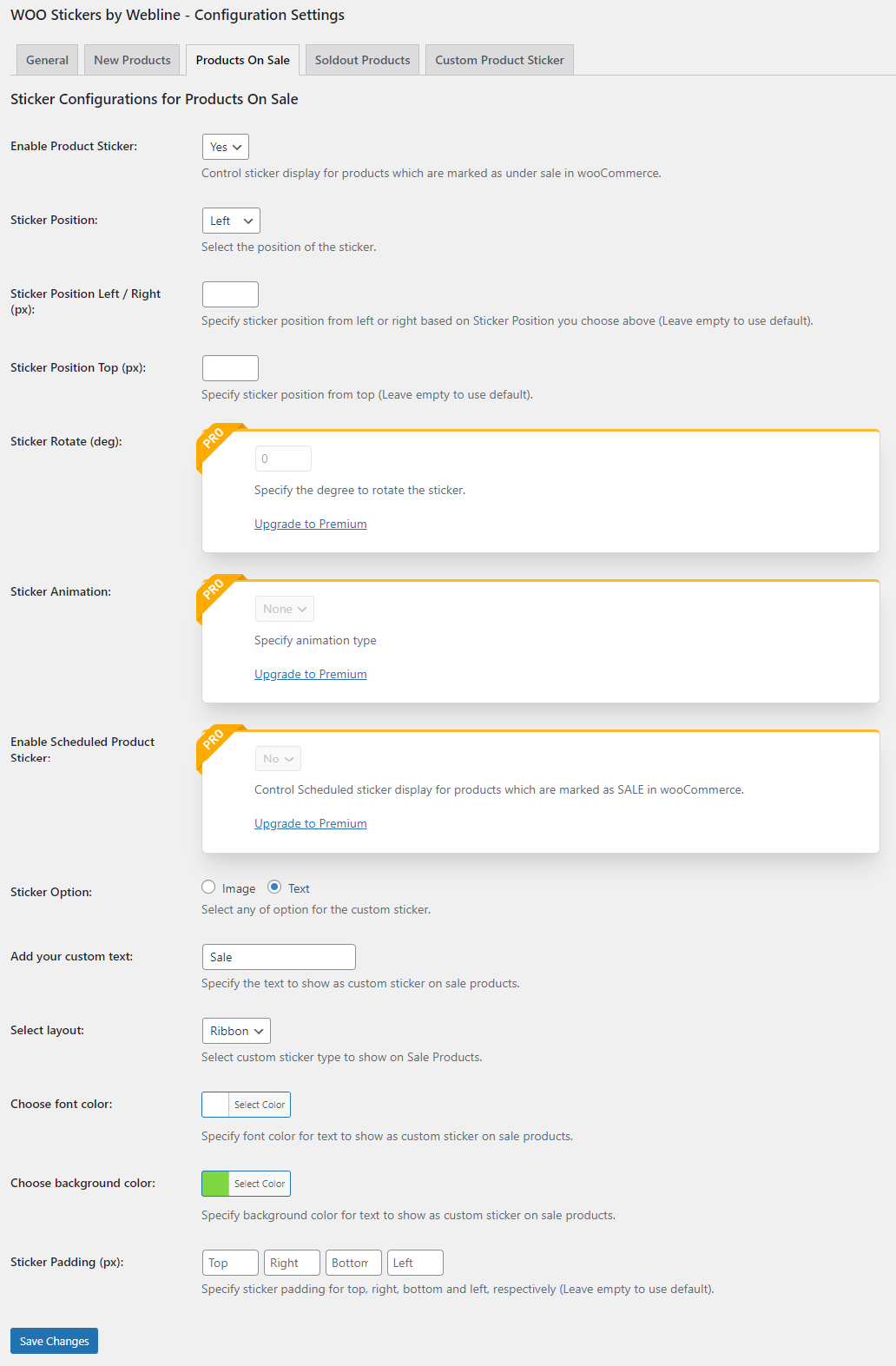 Category Stickers Configuration.