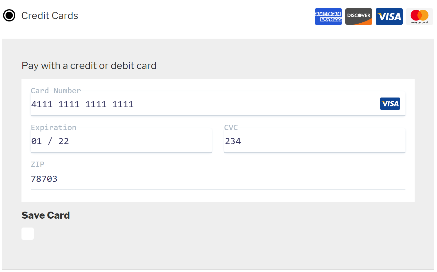 Custom credit card forms