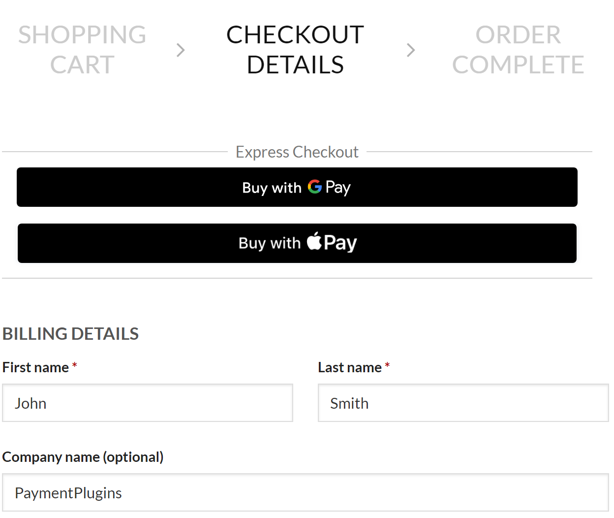 Payment options at top of checkout page for easy one click checkout