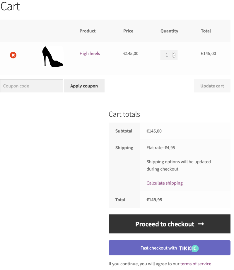 Fast Checkout button on a cart overview