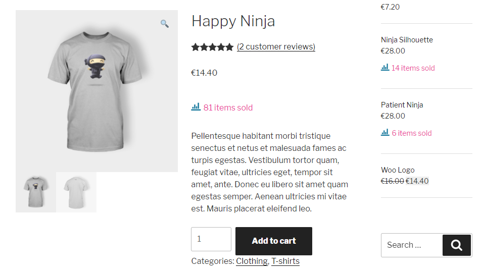 Total sales on single product page and sidebar.