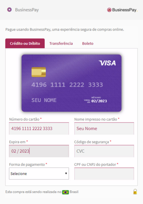 Visa card simulation example in WooCommerce Visual Card