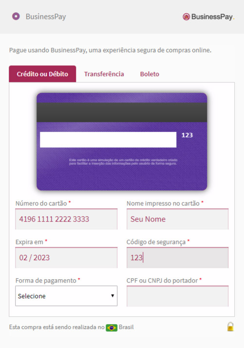 Back of the card CVV simulation example in WooCommerce Visual Card