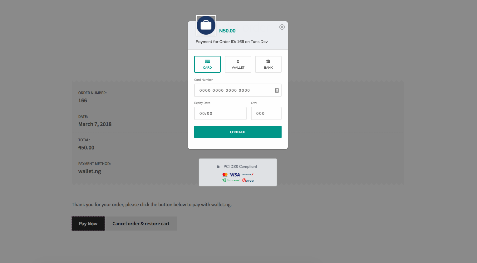 wallet.ng inline payment page