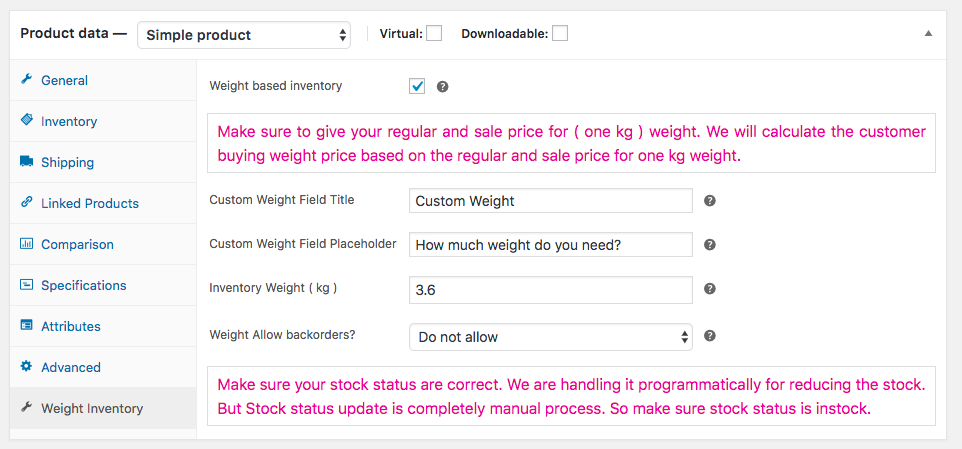 Edit Product Inventory Settings.