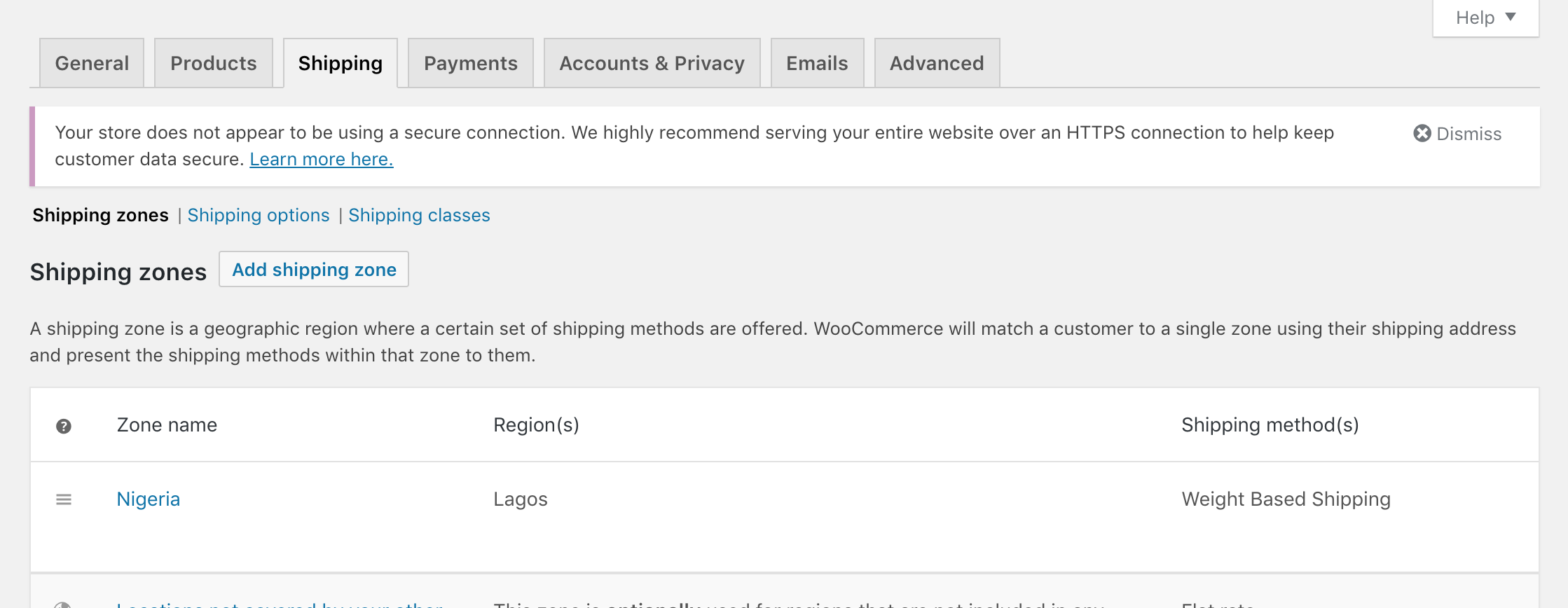Shipping Zone Screen.