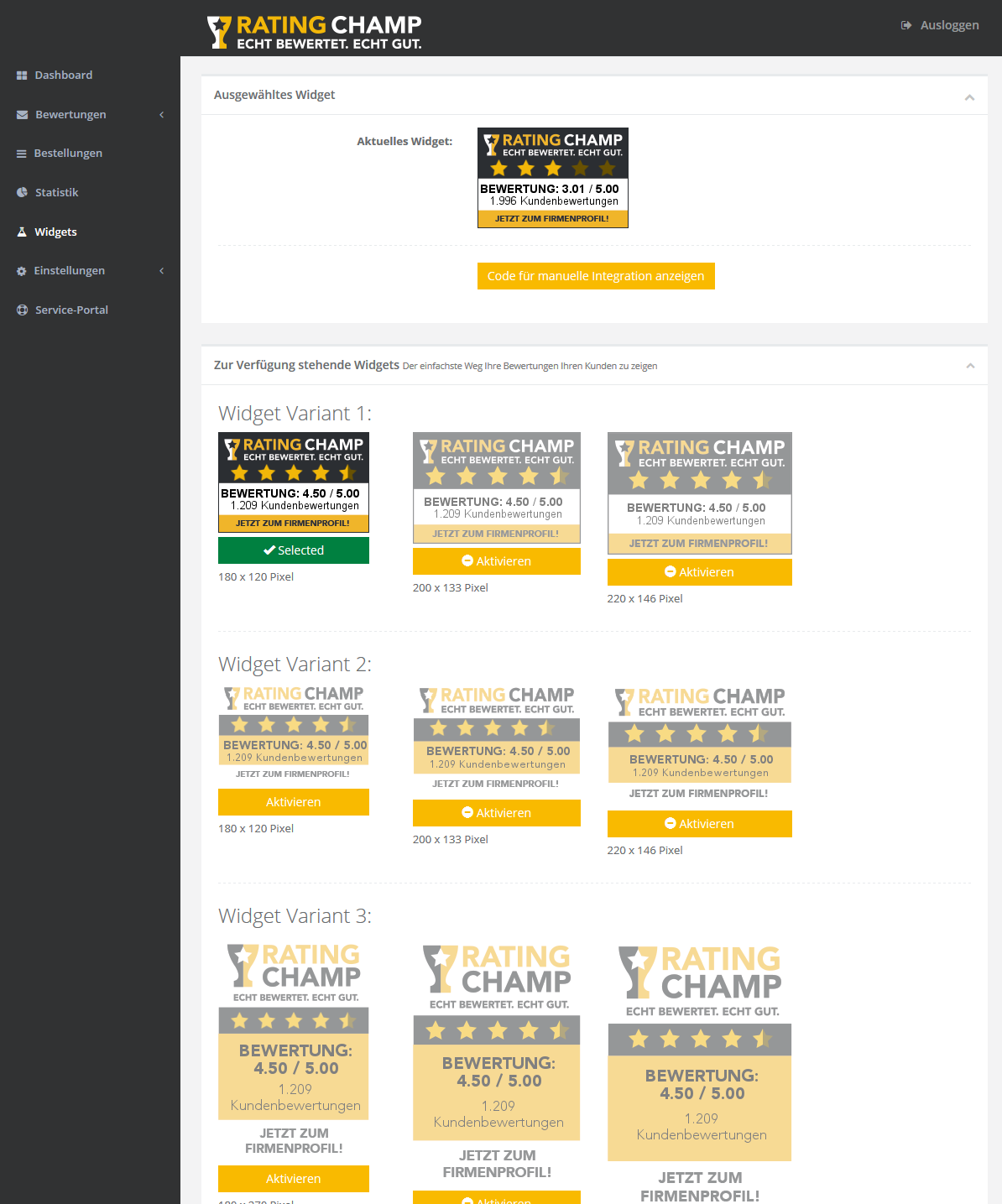**RatinChamp Widget** - After you have gatherd 5 reviews your widget can be displayed in your WooCommerce store.