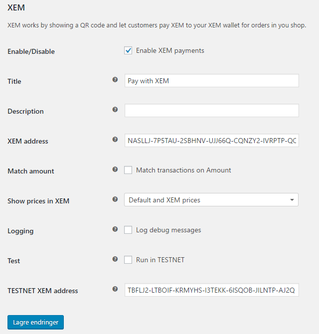 The settings panel for store managers.
