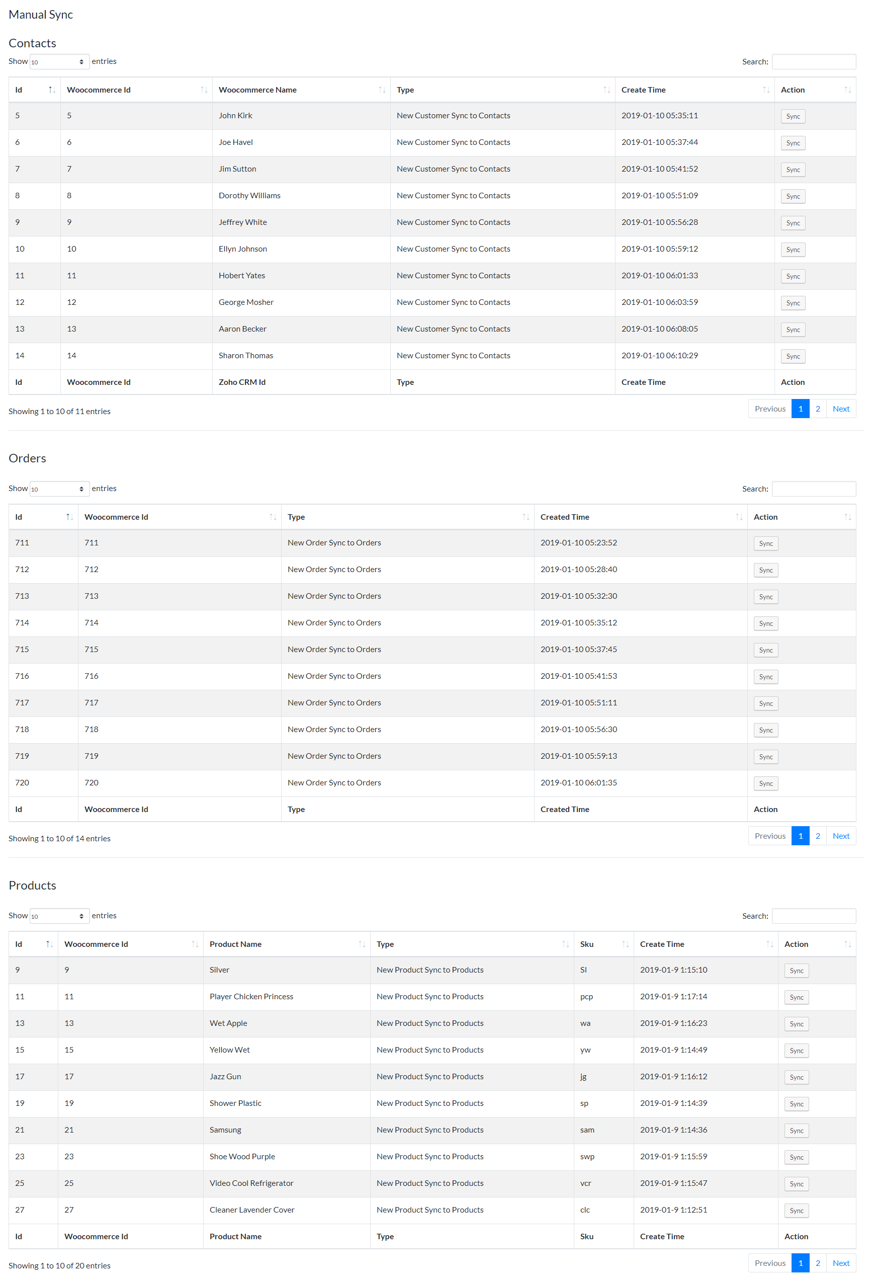 Manual Sync of Contacts, Orders, Products