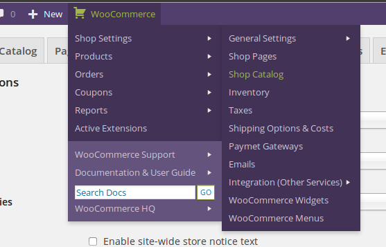 WooCommerce Toolbar / Admin Bar Addition in action - shop settings, plus sub items. ([Click here for larger version of screenshot](https://www.dropbox.com/s/vaf8ntu2jtz5ig1/screenshot-2.png))