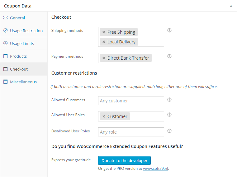 Additional restrictions based on shipping or payment method or the customer