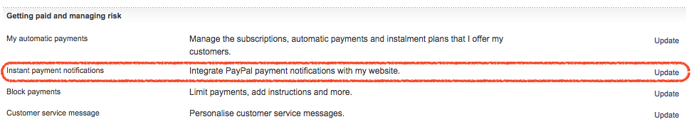 Click on "Instant Payment Notifications"