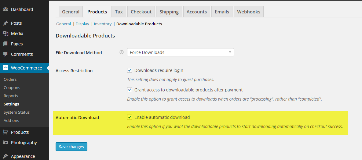Enable/Disable Automatic Download feature