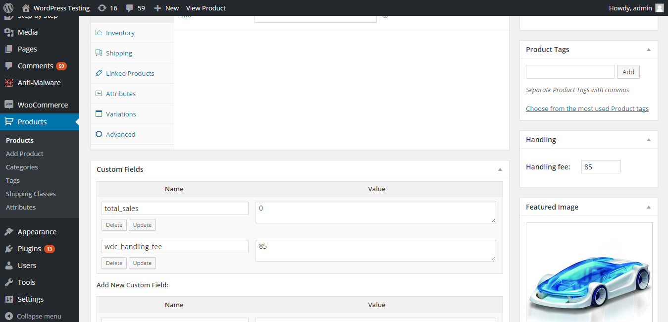 WooCommerce settings panel.