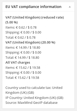 VAT information being shown in the order details page