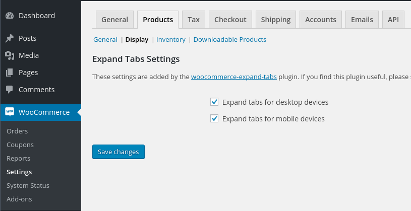 Settings for enabling/disabling the tabs expansion