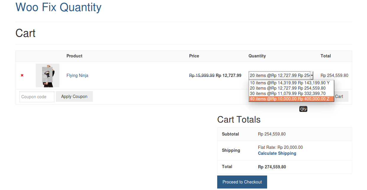 quantity on cart