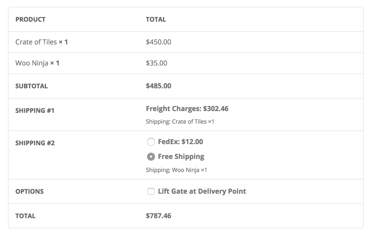 Freight and regular shipping products separate